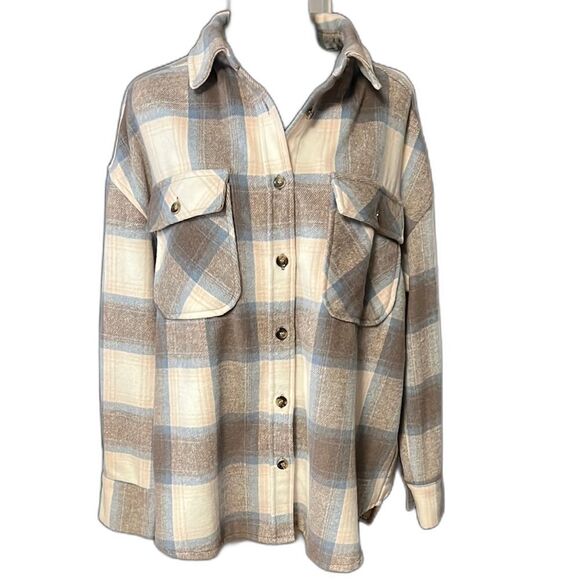 Oversized Blue and Cream Utility Jacket/Shacket. Size Medium - Picture 1 of 5